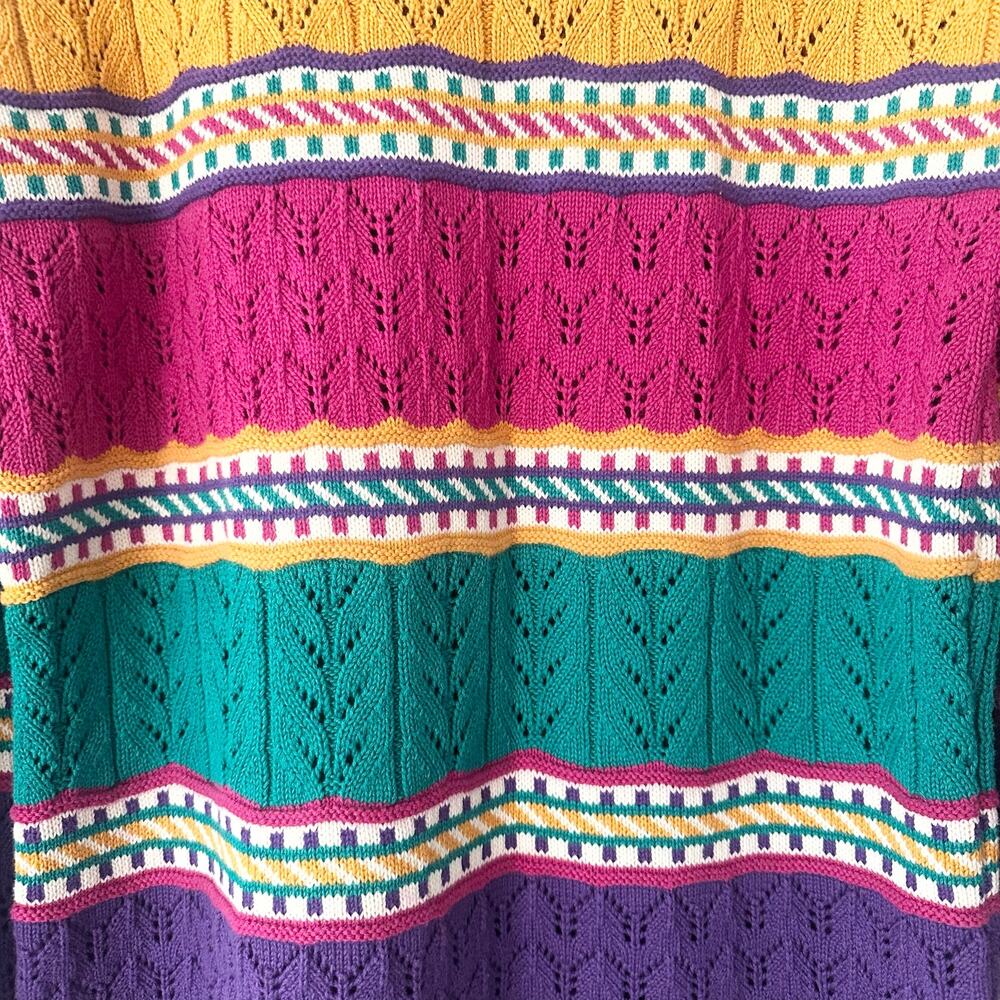 Studio Michelle Stuart USA Yellow Purple Pink Pointelle Stripe Sweater Small 80s - Picture 9 of 9